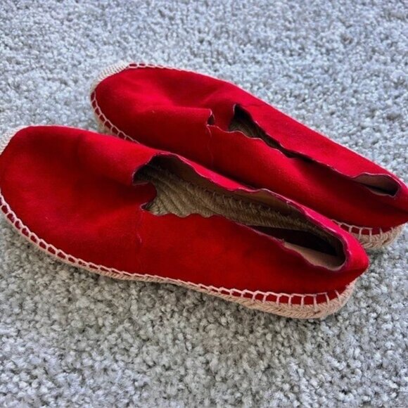 Chloe Scalloped Espadrille Flats - Red Leather Suede - Size 6 (EU 36) - Picture 4 of 5